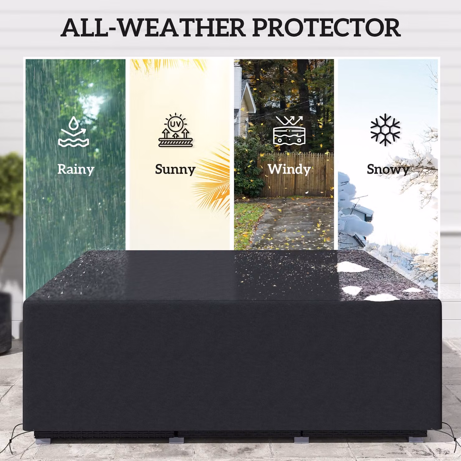 Outsunny Waterproof and Anti-UV 600D Oxford Polyester Garden Furniture Sofa Set Cover in Black, W: 210 cm, D: 225 cm, H: 70 cm – 3