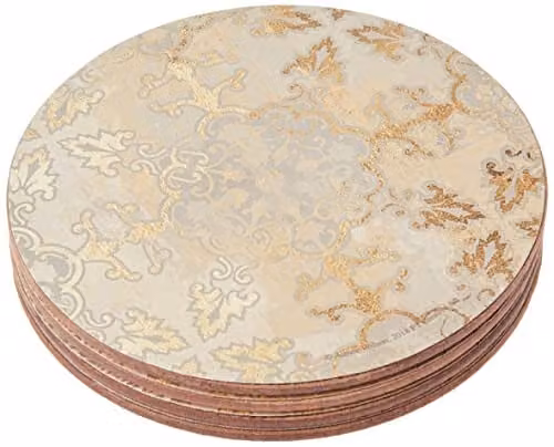 Creative Tops Gold Impressions Round Cork Backed Coaster Set, Gold and Grey, Diameter: 12 cm, Set of 4 – 1