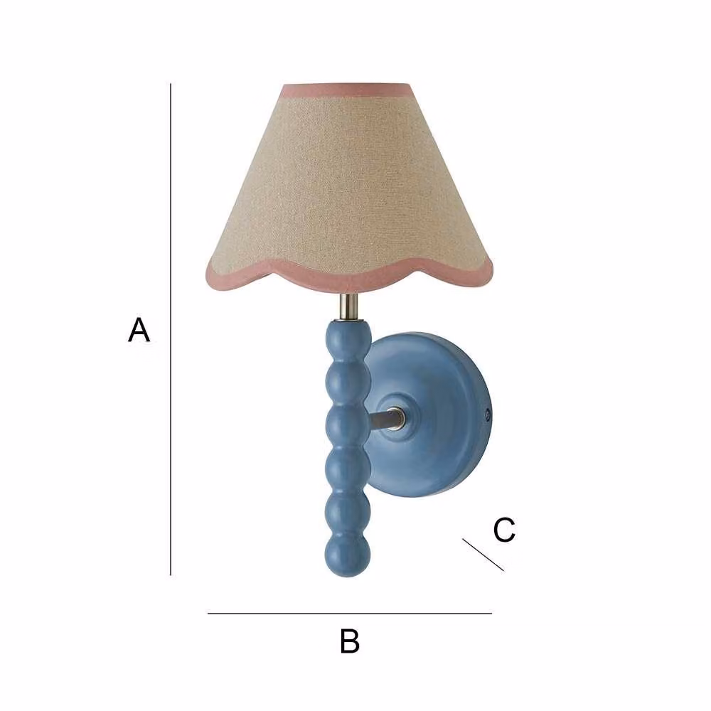 ValueLights Bobbin Pair of Blue Wall Lights with Pink Fabric Shades and Bulbs – 4