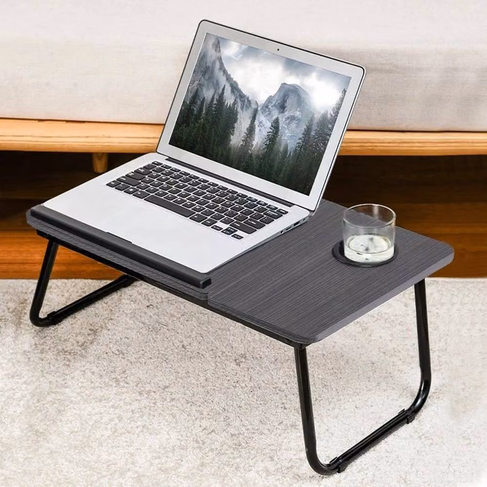 SPETLEK Folding Laptop Standing Desk in Black with Cup Holder and Tilting Top – 4