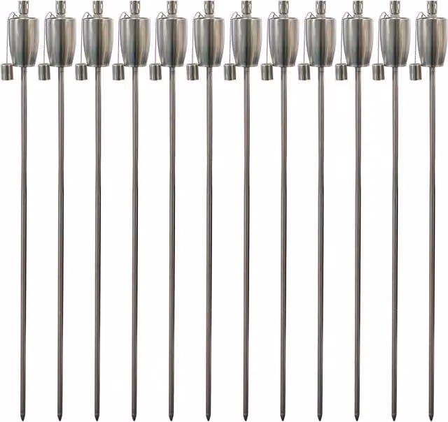 Harbour Housewares Silver Metal Garden Torches with Ground Spike, Pack of 12