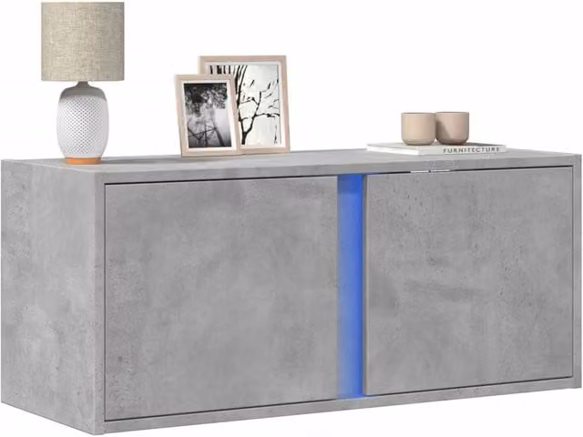 Berkfield Home Modern Wall Mounted TV Cabinet with Integrated LED Lights in Concrete Grey, W/D/H: 80 x 31 x 35 cm – 1