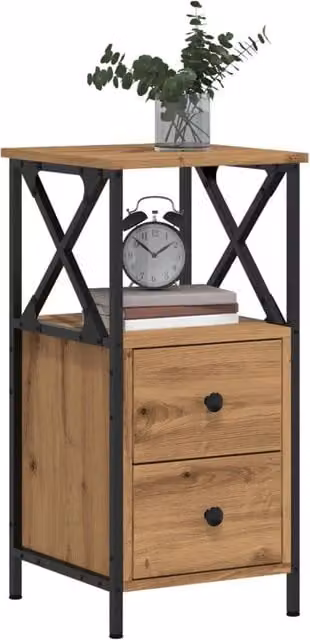 Berkfield Home Artisan Oak Bedside Cabinets, Set of 2, Brown, W/D/H: 34 x 35.5 x 70 cm