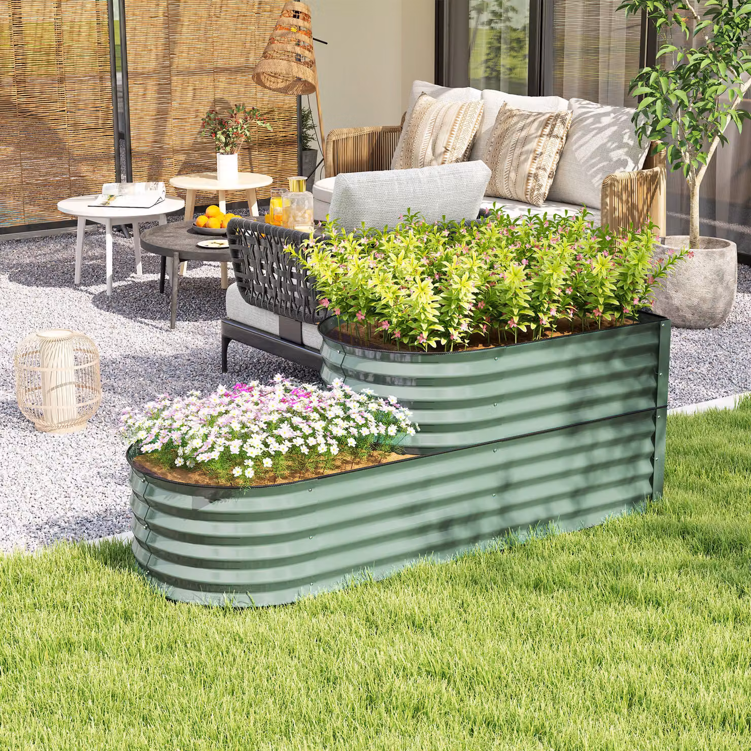 Outsunny Two-Tier Galvanised Steel Garden Planter, Green, W/D/H: 150 x 60 x 57 cm – 2