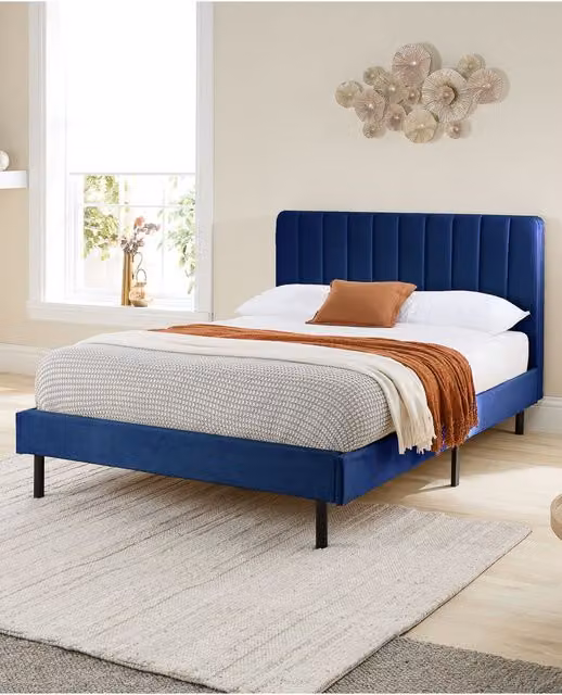 Aspire Rosella Blue Velvet Upholstered Super King Bed W/D/H: 200 x 184.5 x 103 cm