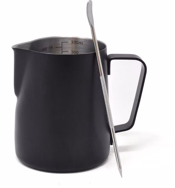 Joeji's Kitchen Stainless Steel Milk Frothing Jug with Latte Art Pen, 350ml, Black – 1