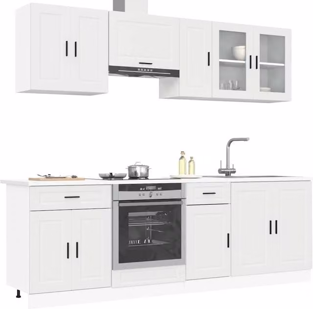 Berkfield Home Kalmar 8 Piece Modern White Kitchen Cabinet Set with Hinged Doors and Drawers