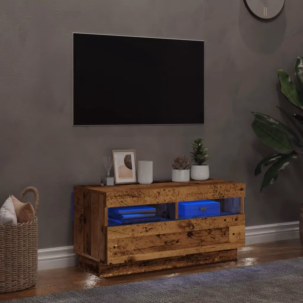 Berkfield Home Modern TV Cabinet with LED Lights in Old Wood Brown, W/D/H: 80 x 35 x 40 cm – 4