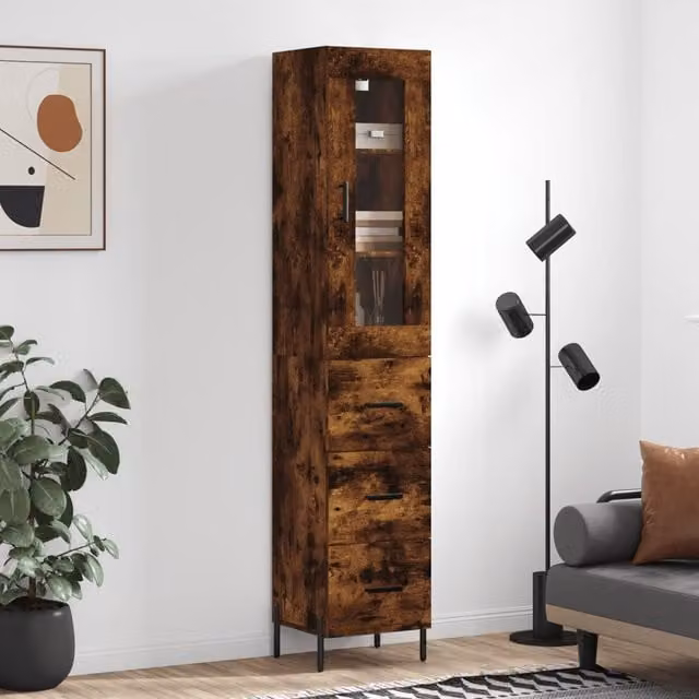 Berkfield Home Highboard in Smoked Oak, Brown, W/D/H: 34.5 x 34.0 x 180.0 cm