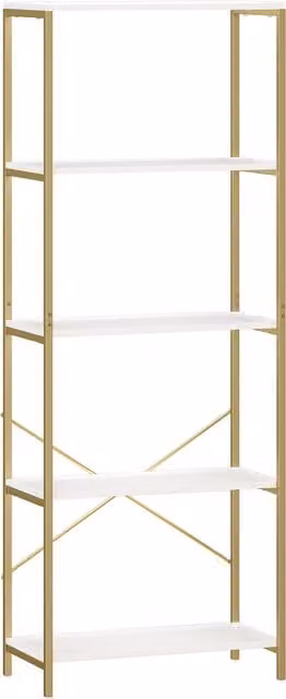 HOMCOM 5-Tier Modern Metal Frame Bookshelf in White and Gold Tone – 1