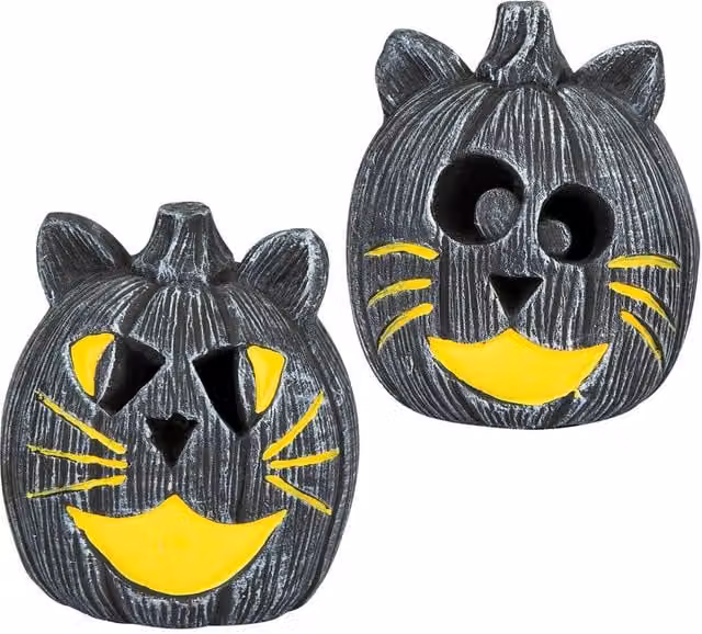 VFM e-Store Halloween LED Pumpkin Cats in Grey, 2 Pack – 1