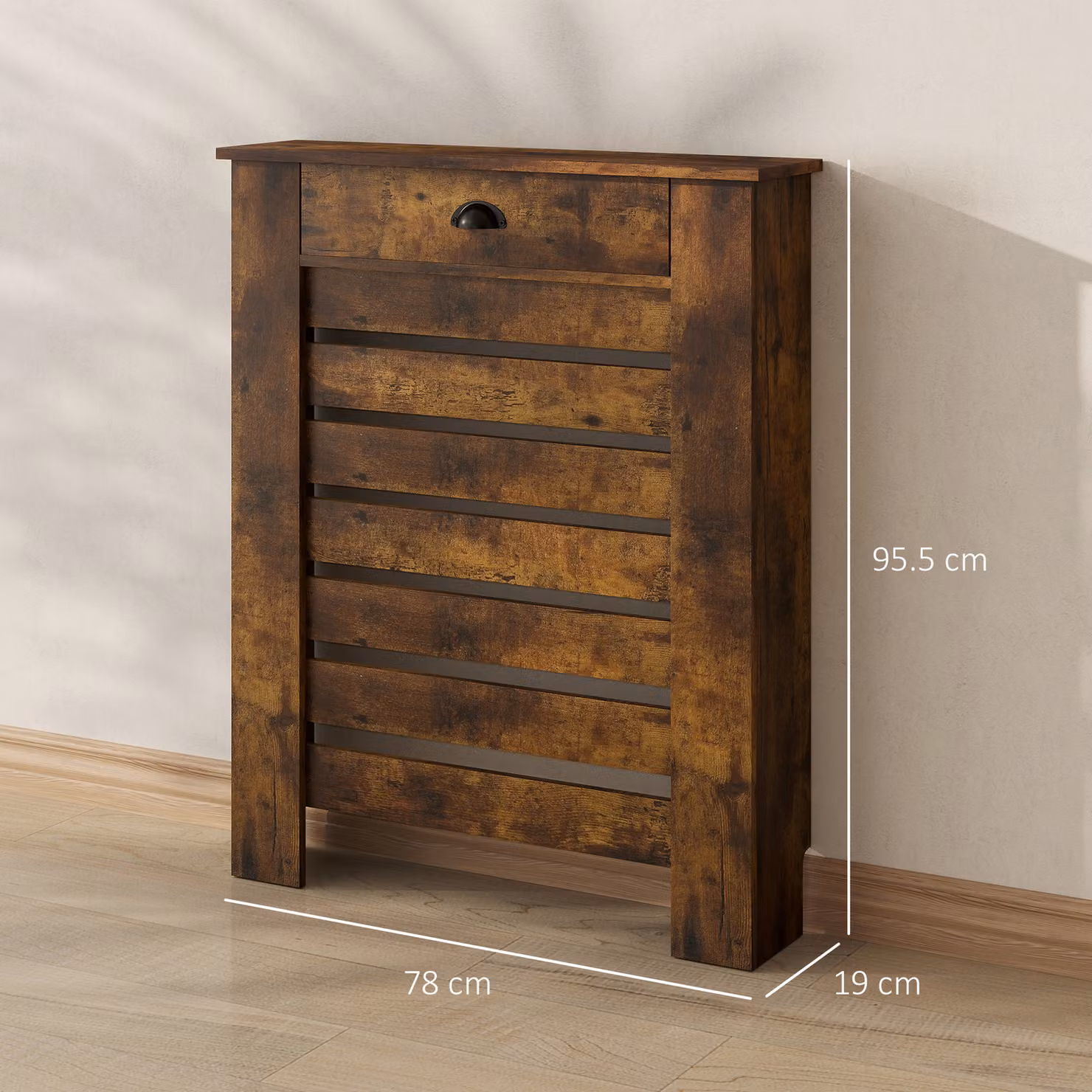 HOMCOM Radiator Cover with Drawer, Rustic Brown, H 95.5 x W 78 x D 19 cm – 3