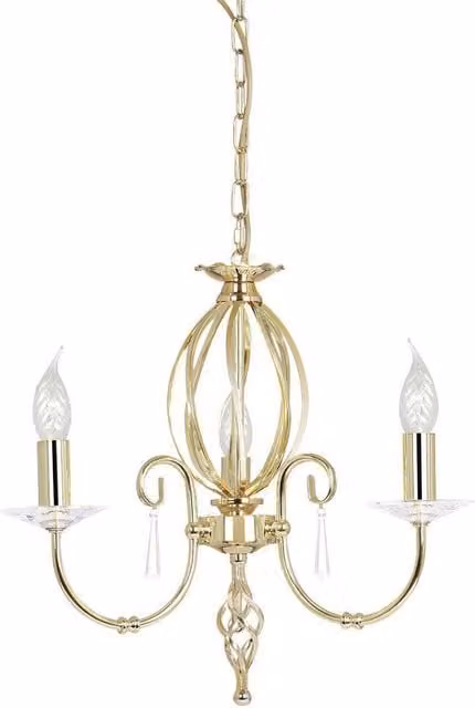 Netlighting Aegean 3 Light Chandelier in Polished Brass and Yellow Glass with E14 Base