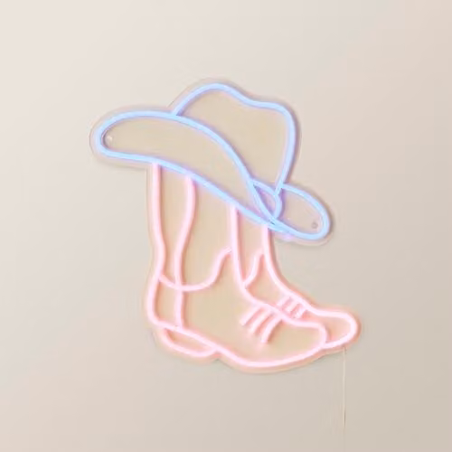 ValueLights Neon Sign Cowboy Style Novelty Wall Light in White, Blue and Purple