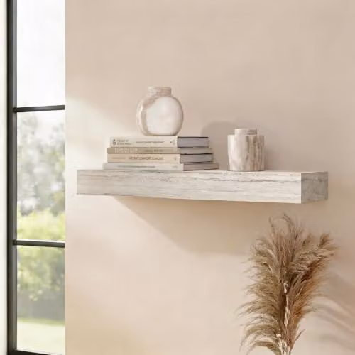 OHS Modern Wall Mounted Floating Accent Shelf in Beige Travertine Stone