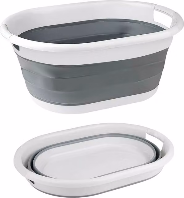 Marco Paul Collapsible Plastic Laundry Washing Basket in White and Grey