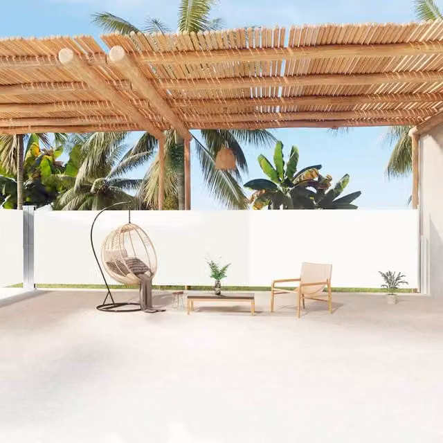 Berkfield Home Retractable Single Roller Side Awning in Cream Polyester, W/H: 1200 x 160 cm – 1