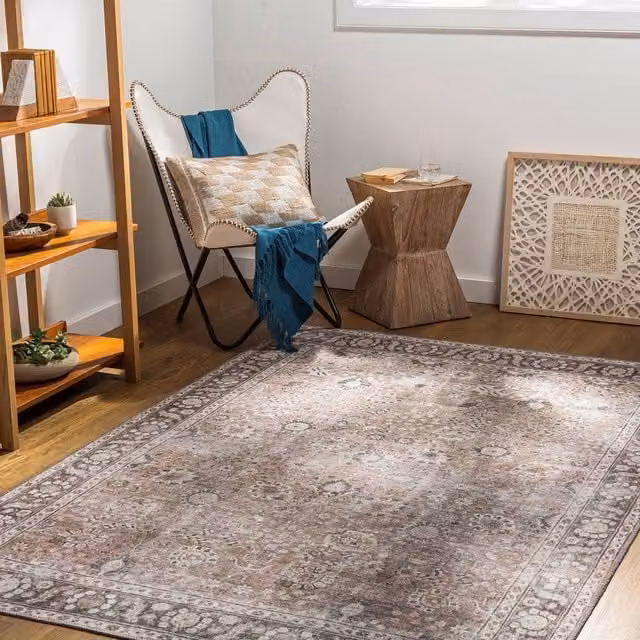 Livabliss Colin Washable Vintage Boho Living and Dining Room Rug in Brown, Orange and Grey, W: 80 cm, L: 220 cm