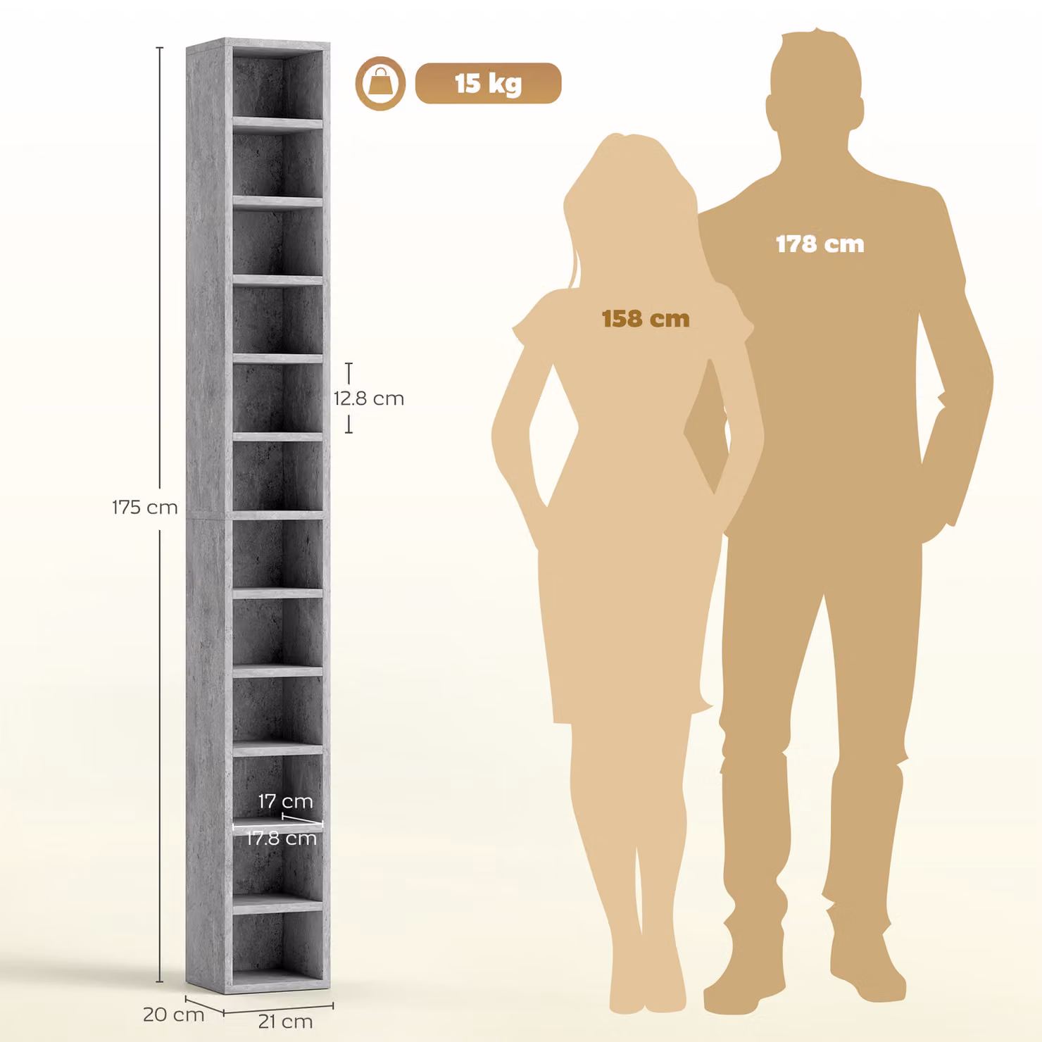 HOMCOM 204 CD Tall Narrow Media Storage Tower in Grey – 3