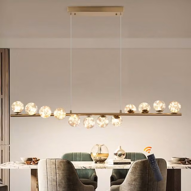 NIVOR 12 LED Round Glass Dimmable Linear Kitchen Island Pendant with Remote in Gold/Brass – 1