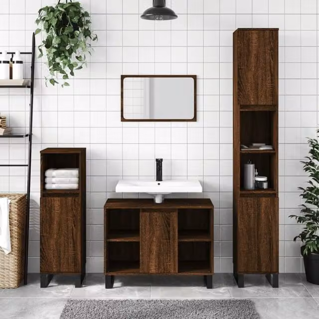 Berkfield Home Brown Oak Bathroom Cabinet W/D/H: 80 x 33 x 60 cm