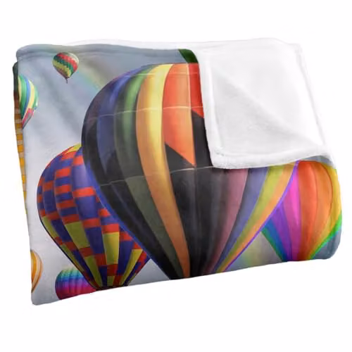JQ Licensing Royce Mcclure Hot Air Balloon Sky Roads Super Soft Fleece Throw Blanket, White and Multicolour, W/D/H: 152 x 127 cm – 2