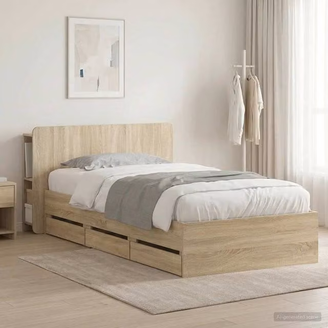Berkfield Home Modern Bed Frame with Storage Drawers in Sonoma Oak Brown, W/D/H: 75 x 190 cm – 1