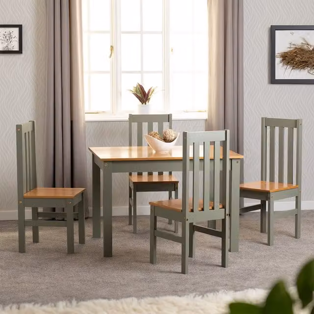 Seconique Ludlow Dining Set with 4 Chairs in Green and Oak Effect
