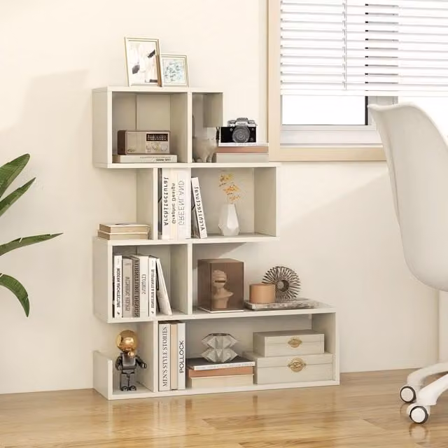 Costway 5-Tier Geometric Modern White Bookshelf