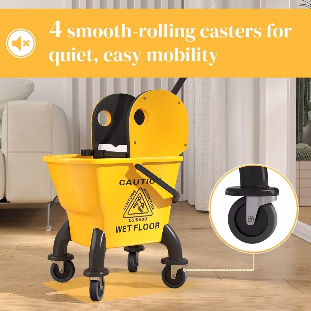 NESTLUNE Mop Bucket with Wringer on Wheels in Yellow – 2