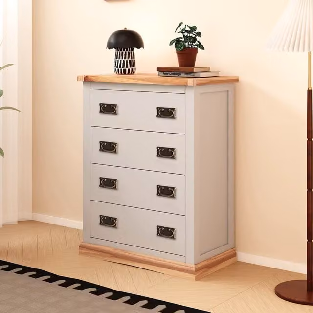 Cabinet Bits Bomporto 4 Drawer Petite Chest of Drawers in Light Grey with Brass Drop Handles – 1