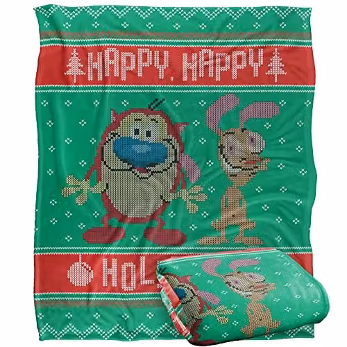 LOGOVISION Ren and Stimpy Swearter Super Soft Fleece Throw Blanket, Multicolour, W: 152 cm, D: 127 cm