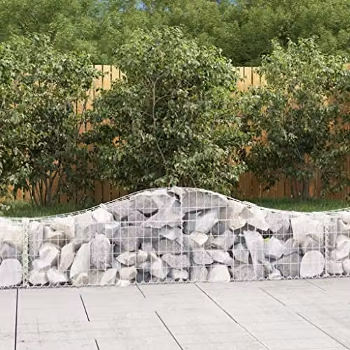 vidaXL Arched Gabion Baskets, 15 Pieces, Silver Galvanised Steel, W: 200 cm, D: 30 cm, H: 40/60 cm – 2