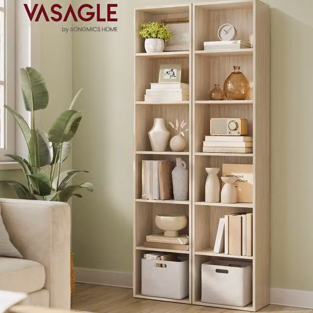 VASAGLE 6-Tier Brown Bookcase with Adjustable Shelves and Back Panel, H 178.5 x W 40 x D 24 cm