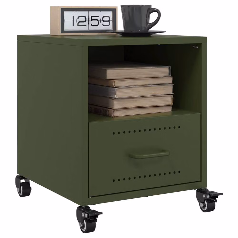 Berkfield Home Set of 2 Metal Bedside Cabinets in Olive Green, W/D/H: 36 x 39 x 43.5 cm – 2
