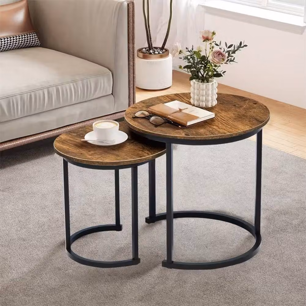 Ventryn Set of 2 Round Nesting Coffee Tables in Brown – 4