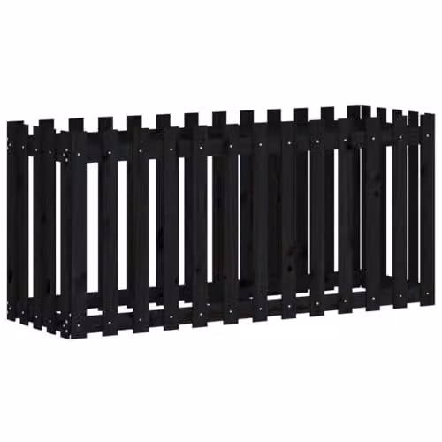 vidaXL Wooden Raised Garden Bed with Fence Design in Black, W/D/H: 150 x 50 x 70 cm