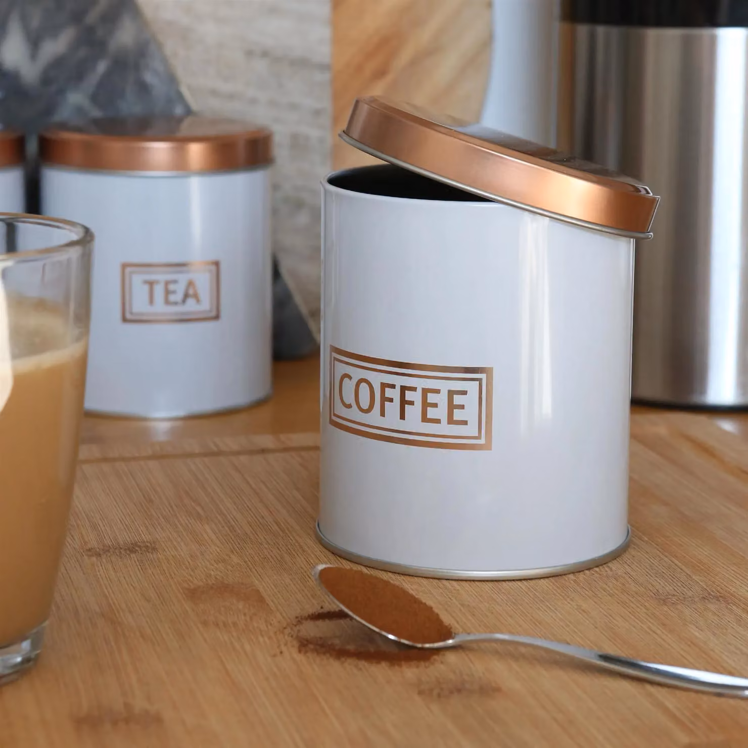 Harbour Housewares 3pc Airtight Metal Tea Coffee Sugar Canister Set in White – 4