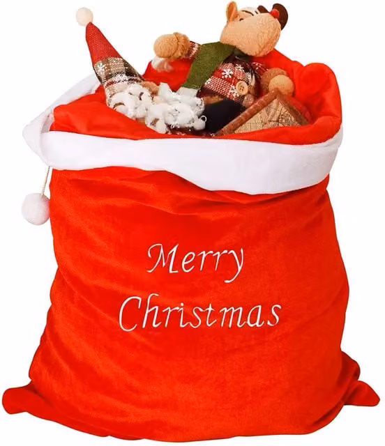 Neel Blue Red Christmas Sack with Merry Christmas Embroidery, W: 50 cm, H: 70 cm