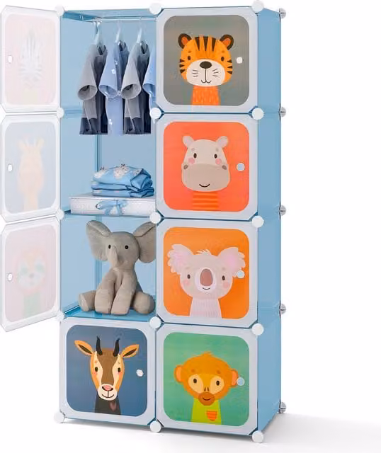 Costway 8-Cube Kids Wardrobe and Baby Closet in Blue