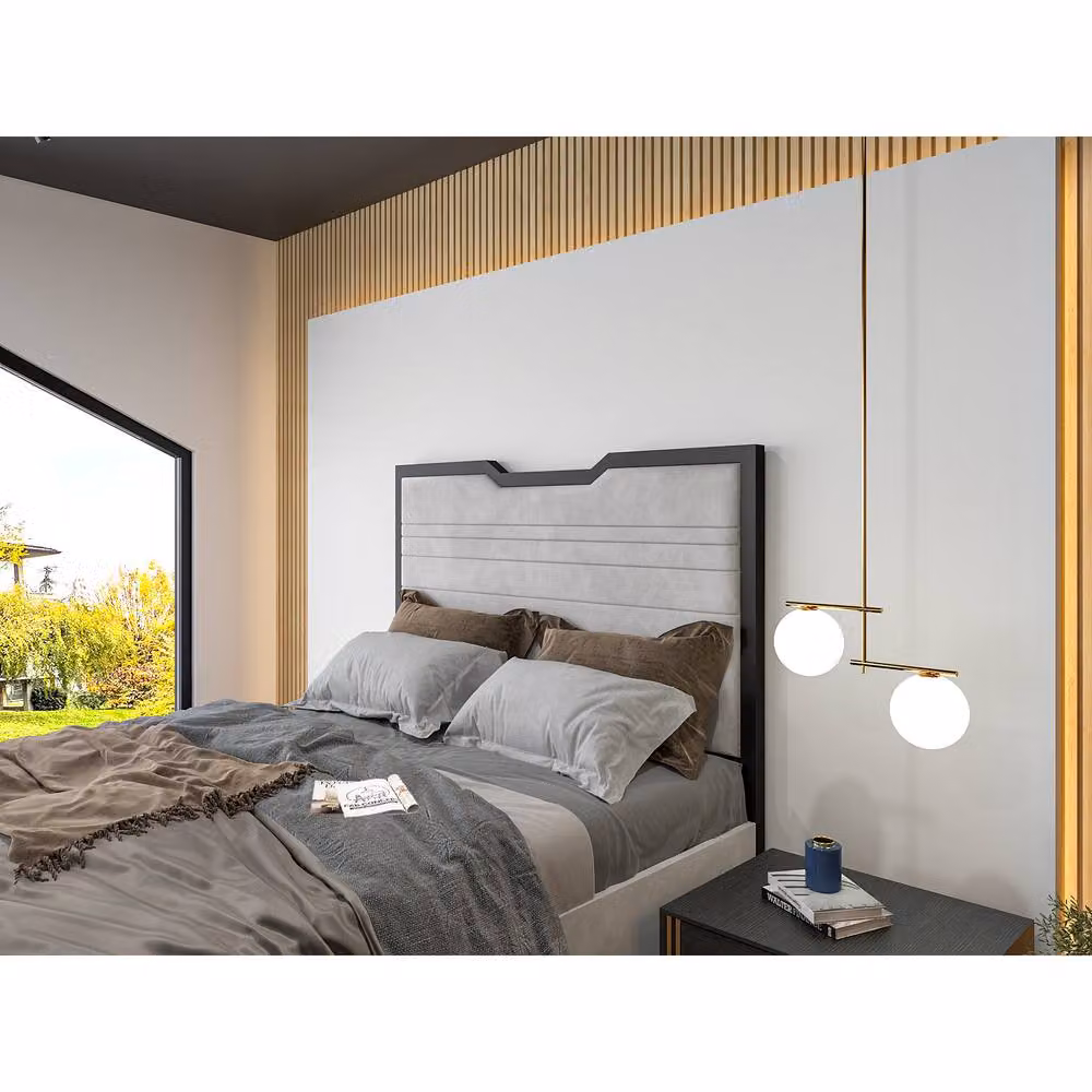 KDMD Linea Luxury Silver Metal and Fabric Bed Frame, W/D/H: 120 x 200 cm – 3
