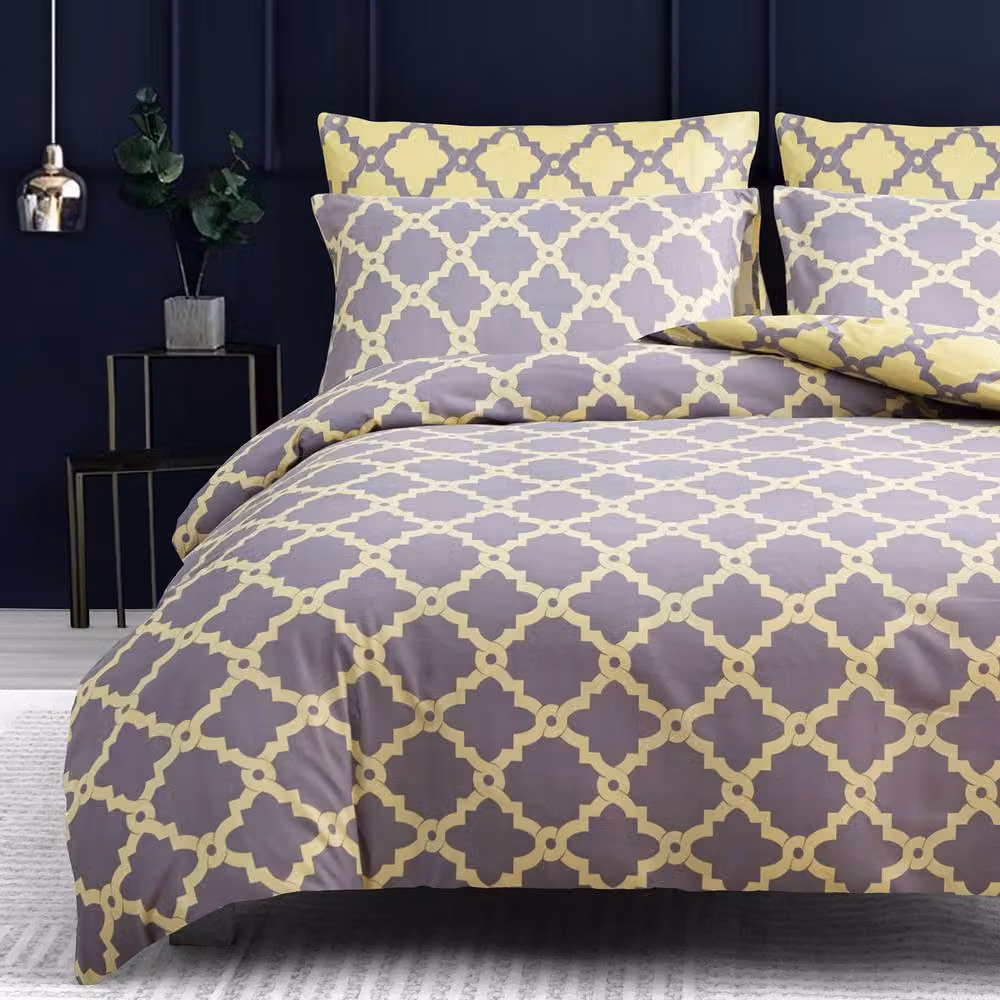 Pamposh Reversible Moroccan Graphic Microfibre Duvet Cover Set in Yellow and Grey, Size: 140 x 200 cm – 2