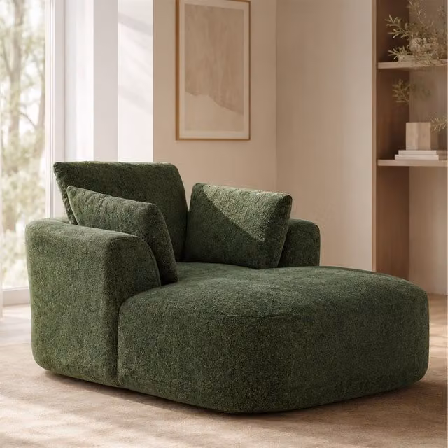 Mimo Green Chenille Upholstery Indoor Chaise Lounge with 30D Foam, W/D/H: 164 x 115 x 91 cm