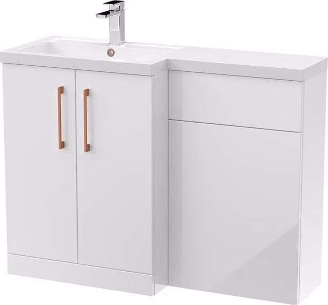 Balterley Modern Gloss White Left-Hand Vanity and WC Unit Combination, W: 110 cm, H: 84 cm