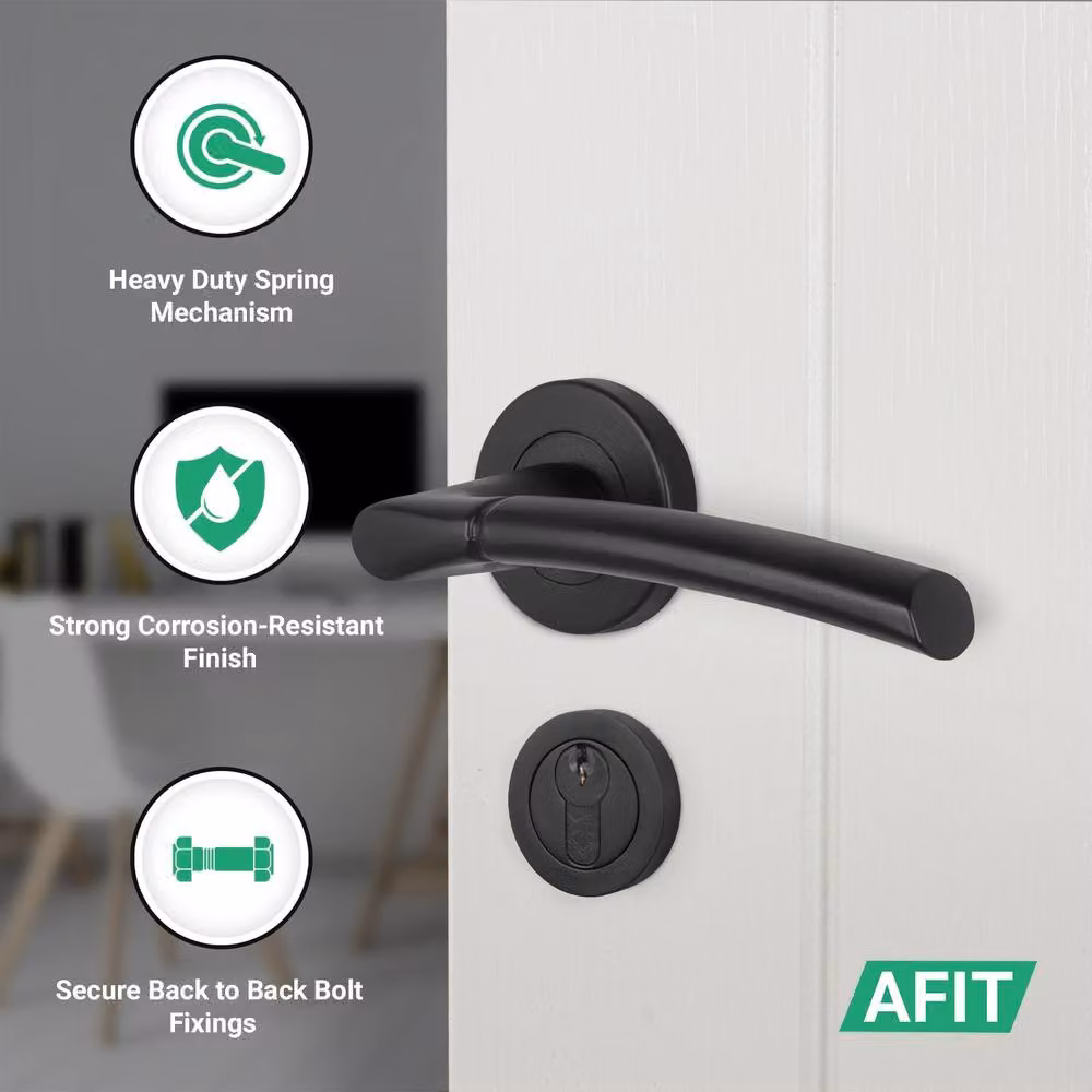 AFIT Matt Black Round Rose Door Handle with Thumbturn Cylinder and Internal Hinges, W/D/H: 15.5 x 15 x 15 cm – 3
