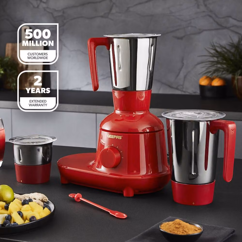 Geepas 750W 3-in-1 Mixer Grinder with 3 Stainless Steel Jars in Red – 2