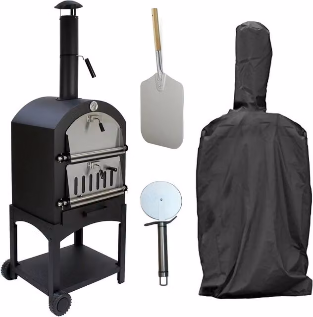 Monstershop KuKoo Portable Charcoal Outdoor Pizza Oven with Cover and Thermometer in Black, W/D/H: 64 x 43 x 157 cm