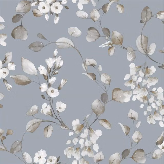 Rasch Rosalie Floral Botanical Nature Wallpaper in Blue and Grey