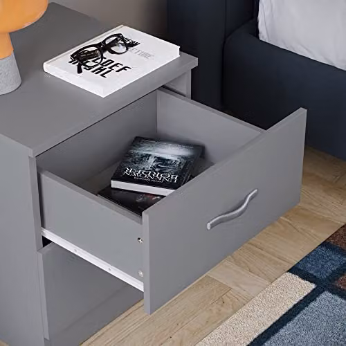 Vida Designs Riano Large Grey 2 Drawer Bedside Cabinet with Metal Handles and Runners, W: 40.0 cm, D: 36.0 cm, H: 47.0 cm – 3