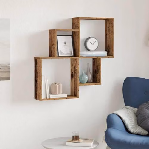 vidaXL Wall Shelf in Old Wood Brown, W/D/H: 80 x 15 x 78.5 cm – 2